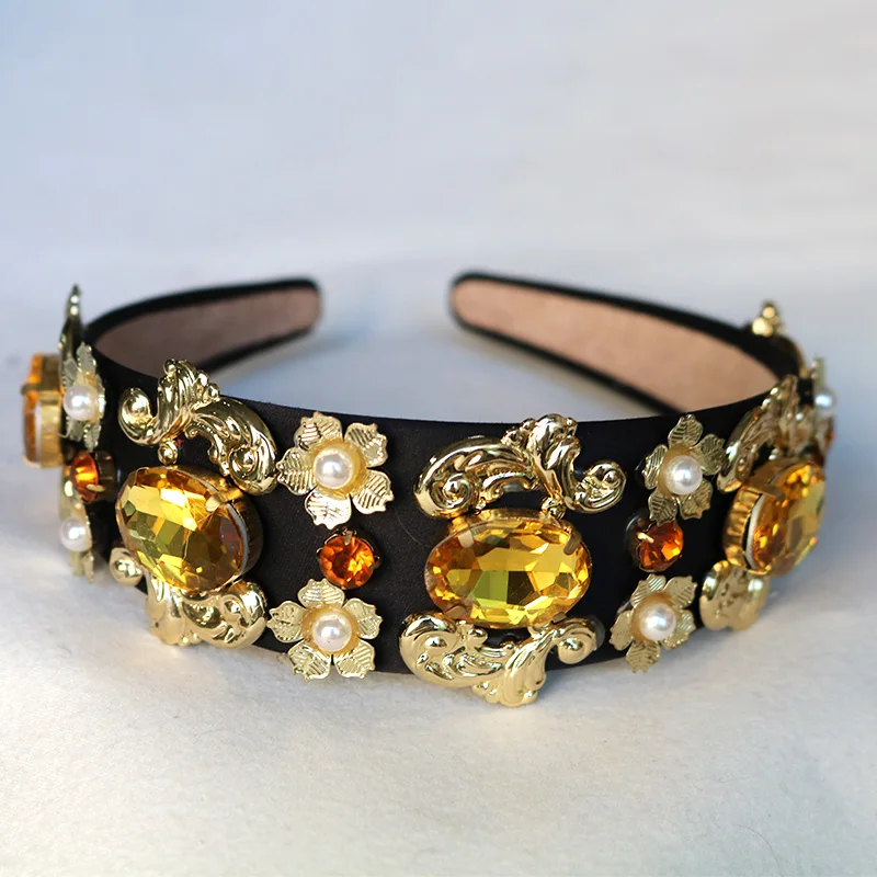 

Fashion Charm Baroque Crystal Crown Tiara Hairband Colorful Flowers Handmade D.G Hair Jewelry Hairwear For Women Wedding Party