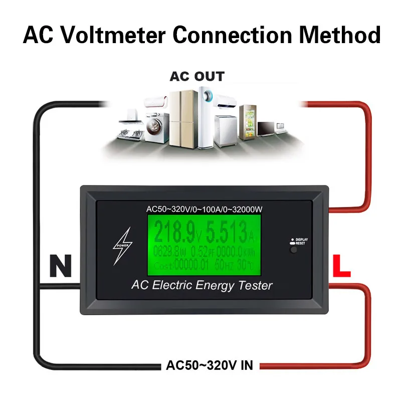 AC50~ 320V 100A цифровой измеритель напряжения индикатор мощность энергии вольтметр амперметр тока Ампер Вольт ваттметр тестер детектор 3K кВт