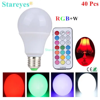 

40 Pieces E27 10W RGBW LED Bulb dimmable ball Light RGBW LED desk Lamp downlight droplight lighting + 21 Key Remote Controller