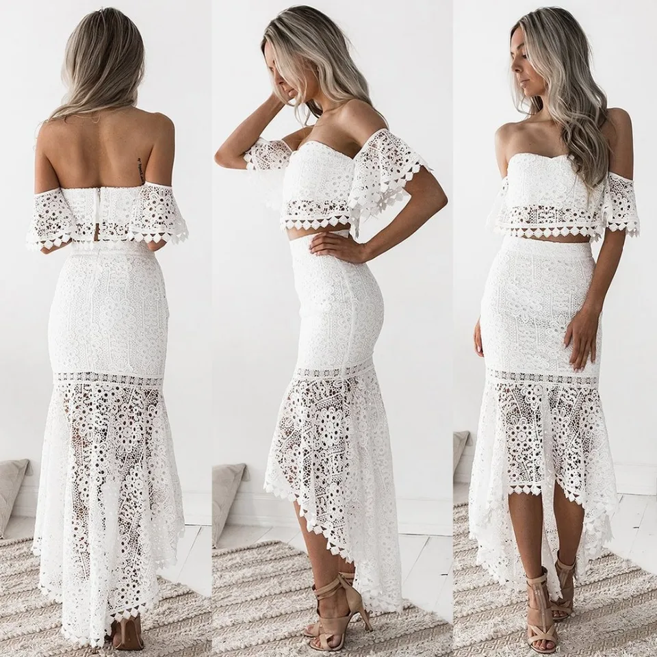 all white two piece dress