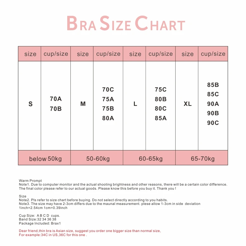 bra size chart