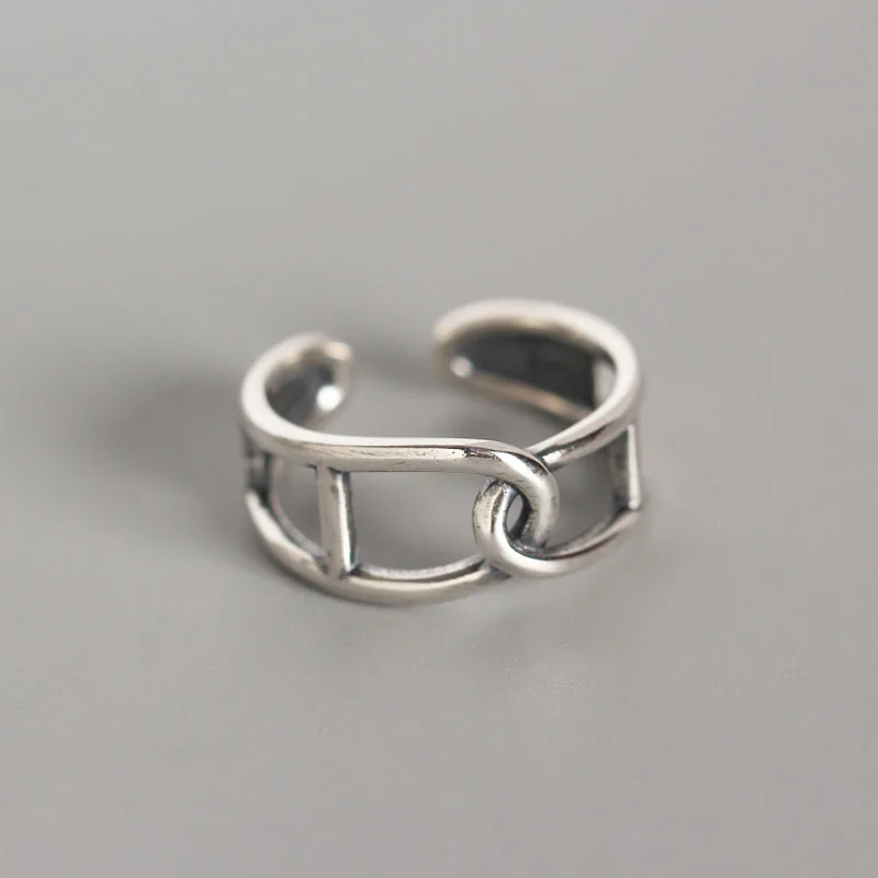 

Authentic S925 Sterling Silver FINE Jewelry Interlocked Double Rows Open Linked Twisted Band ring adjust TLJ668