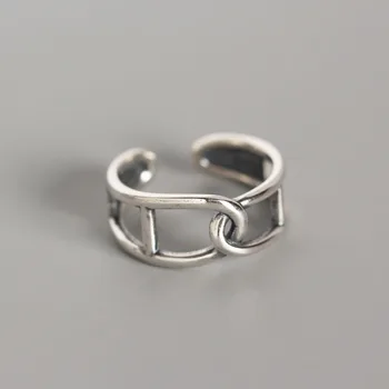

Authentic S925 Sterling Silver FINE Jewelry Interlocked Double Rows Open Linked Twisted Band ring adjust TLJ668