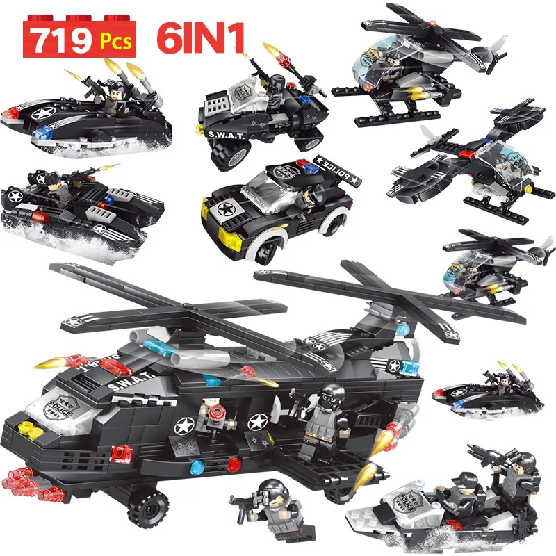 

719pcs City Military Chinook Transport Helicopter Car Model Building Blocks Compatible Ww2 Police Figures Boys Toys