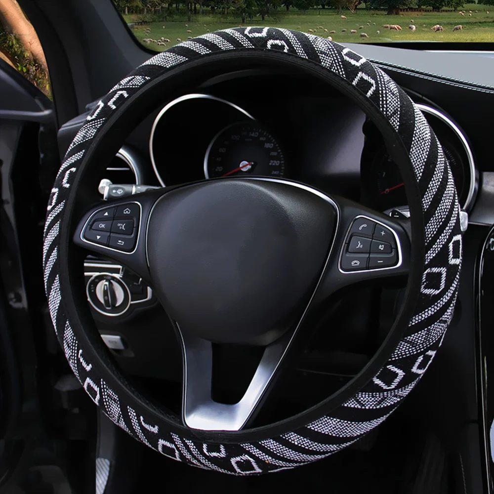 Big O Black FORAUTO эластичный чехол рулевого колеса автомобиля в этническом стиле Автомобильные Чехлы На Руль Автомобильные украшения автомобильные аксессуары льняные универсальные - Название цвета: Big O Black