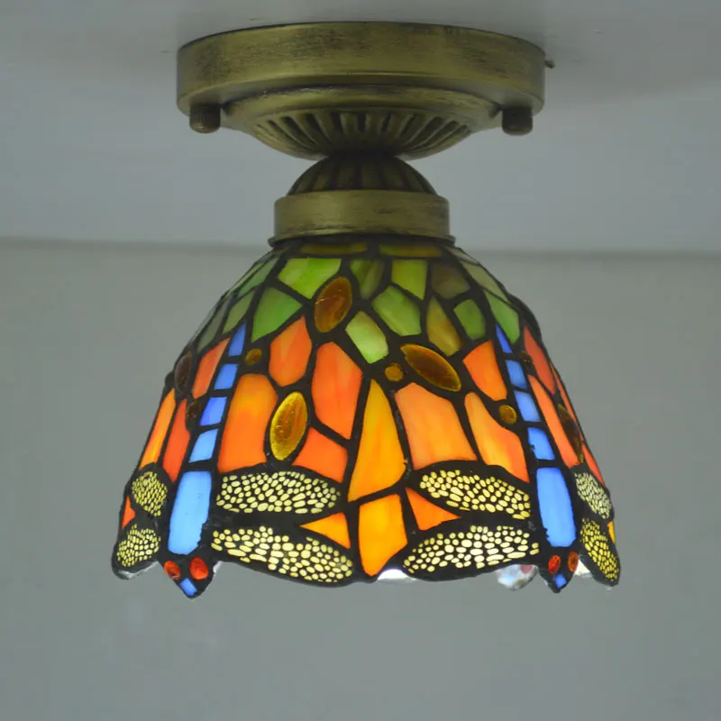 

Tiffany Small Ceiling Light Stained Glass Lampshade Country Dragonfly Living Room Bedroom Fixture E27 110-240V