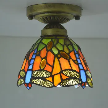

Tiffany Small Ceiling Light Stained Glass Lampshade Country Dragonfly Living Room Lighting E27 110-240V
