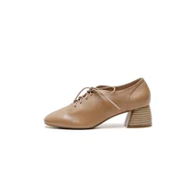 2019 spring and autumn fashion women's pumps inside and outside real leather material 6CM thick heel lace Up casual shoes keerygo women s shoes inside and outside the full leather lace leather shoes comfortable feet big shoes