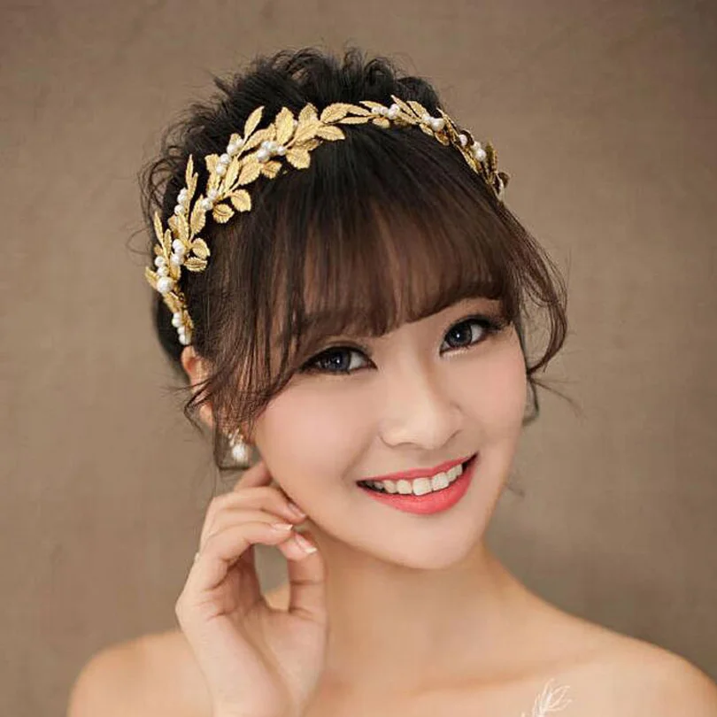 

Baroque Style Gold Leaf Pearls Wedding Headband Bridal Headpiece Hair Vine Bridesmaids Women Gift for Evening Cocktail Formal