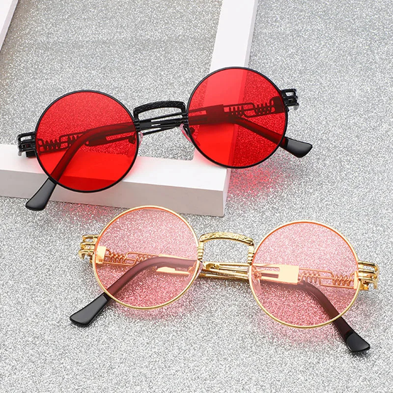 

RTBOFY Gothic Steampunk Sunglasses Men Metal Round Shades Male Clear Sun Glasses For Women Hip Hop Steam Punk Sunglasses UV400