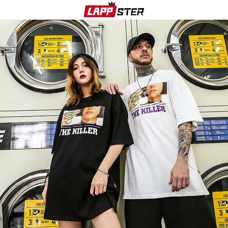 

LAPPSTER Streetwear Harajuku T Shirt 2019 The Killer Graphic Tees Tops Korean Style Short Sleeve Couple Black Funny T Shirts