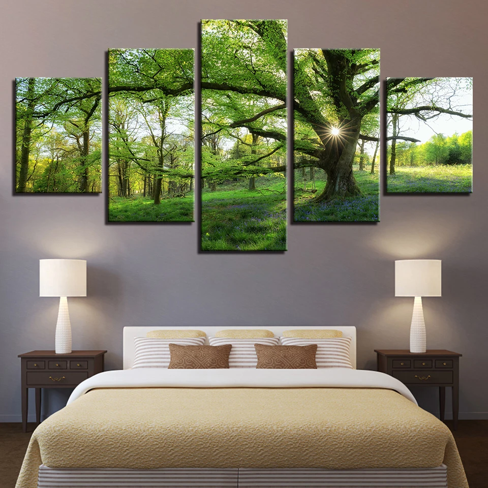 

Canvas Paintings Framework HD Prints Pictures 5 Pieces Forest Green Trees Landscape Posters Home Decor For Living Room Wall Art