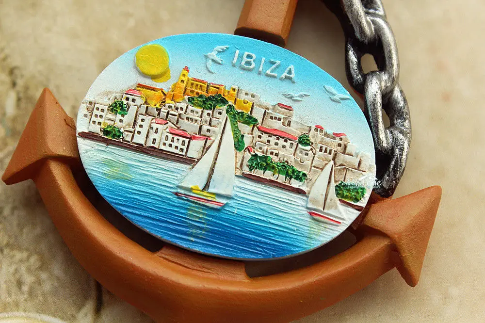 Spagna magnete frigorifero Magnete da viaggio 3D Ibiza Spagna per frigorifero a forma di ancoraggio adesivo da viaggio souvenir decorazione per casa e cucina