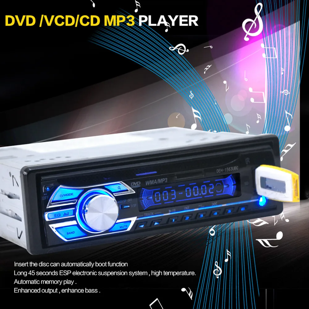 Для Android 1563U 12 V аудио стерео USB SD Mp3 плеер AUX DVD CD-плеер дистанционного Экран Авто адаптер дропшиппинг Voiture