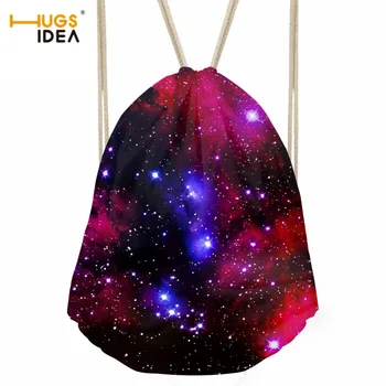 

HUGSIDEA Galaxy Space 3D Print Storage Bags Fashion Women Folding Reusable Travel Organizer Bag Portable String Backpack Bagpack