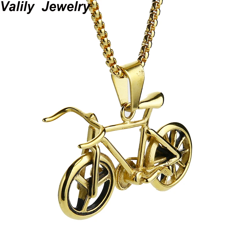 Valily Jewelry Gold Color Bicycle Pendant Necklace For Men/Women