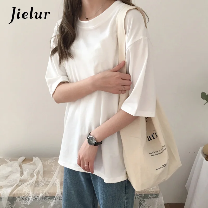 Jielur 3 шт./лот женская футболка короткий рукав белая 2019 летняя одноцветная Круглый
