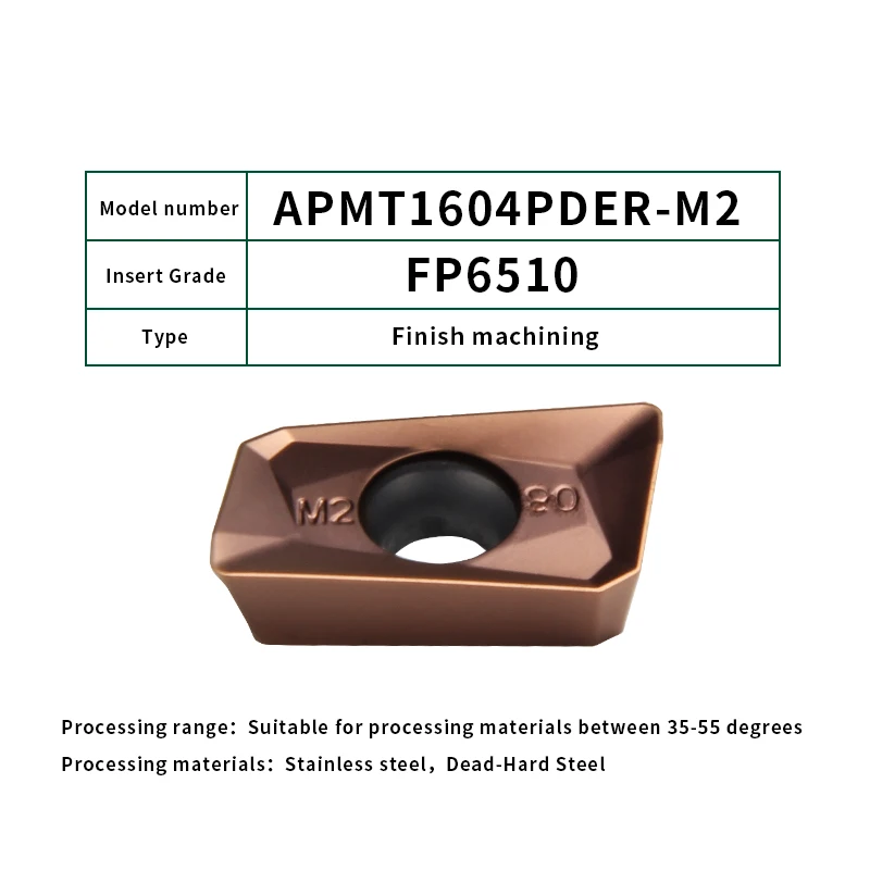 FivePears 10 шт. APMT1135/1604PDER-H2 M2 TT твердосплавные вставки лицо мельница Фрезерный резак с ЧПУ инструмент - Длина режущей кромки: APMT1604PDER-M2-6510