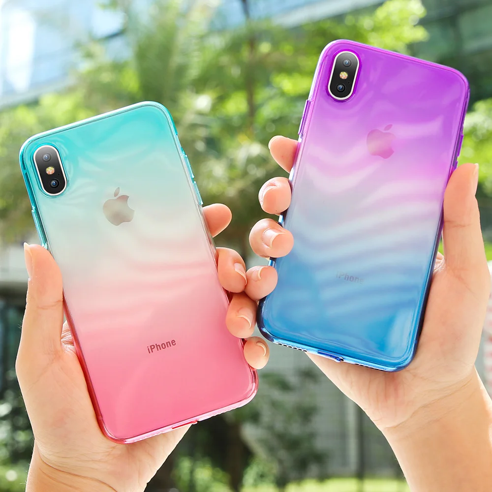 Градиентный Мягкий силиконовый чехол для телефона iPhone 5 6 S 7 8 Plus X 10 блестящий
