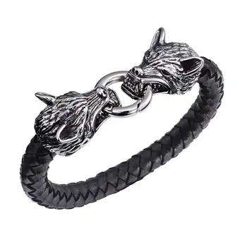 

Granny Chic Genuine Leather Bracelet Gold Color Wolf Head Pattern Luxury Jewelry For Birthday Blessing Gift