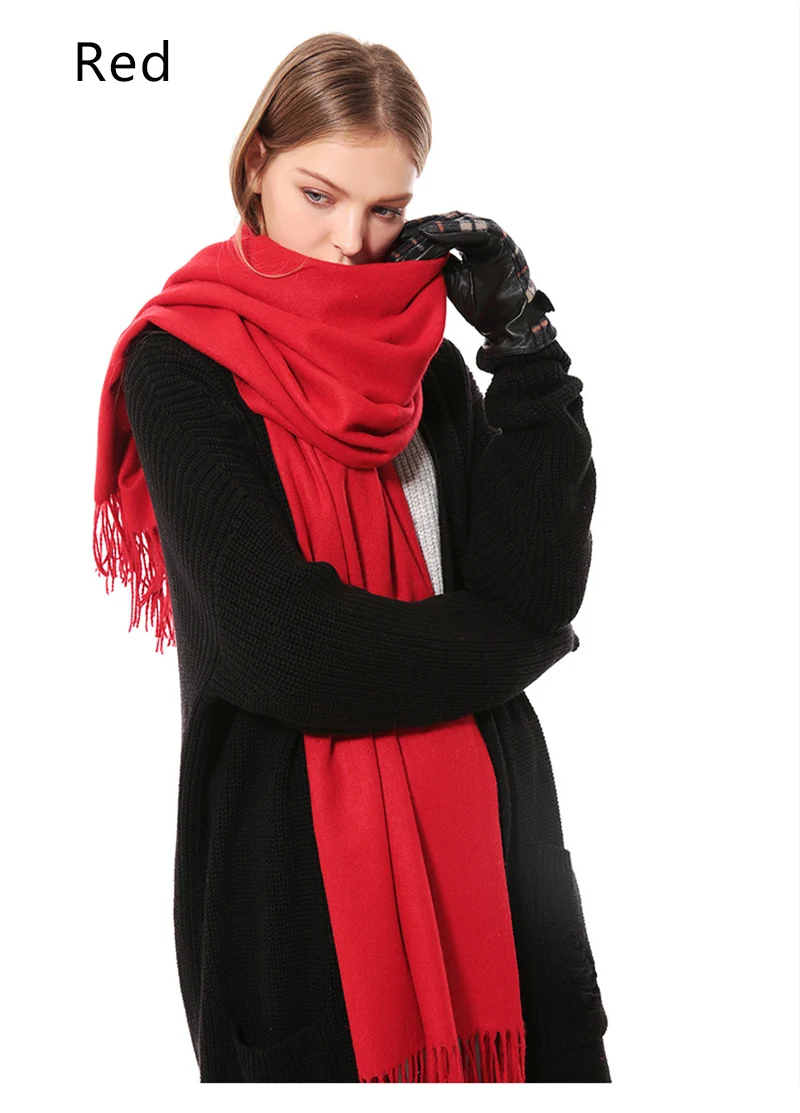 Luxury Winter Scarf Wool Cashmere Scarf Poncho Stoles Women Thicken Warm Scarves Wrap Pashmina Tassels Solid Color Scarf