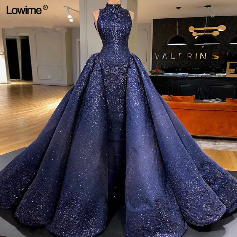 

High Quality A-Line Evening Dresses With Sequin Sleeveless High Neck Robe De Soiree Sexy Long Evening Gowns Abendkleider
