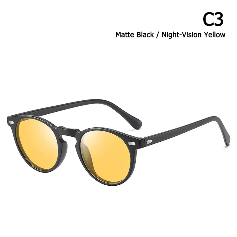 JackJad Fashion TR90 Frame Polarized Round Style Sunglasses Rivet Discolor Lens Brand Design Sun Glasses Oculos De Sol A576 - Цвет линз: C3 MatteBlack Yellow