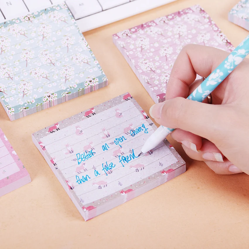 

80 Sheets Small Fresh Flower Printing Color Stripes Memo Pads Horizontal Line Notes Posted N Times Notes Convenience Stickers