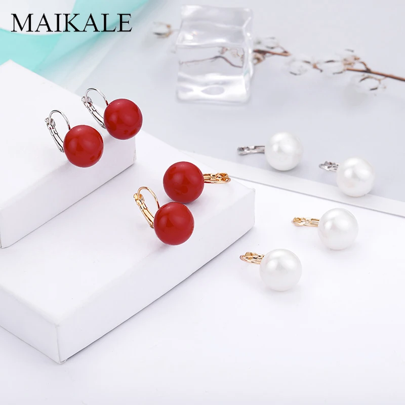 Женские овальные серьги-подвески MAIKALE, белые, красные большие серьги с жемчужиной золотистого/серебристого цвета, ювелирные изделия для подарка и вечеринки