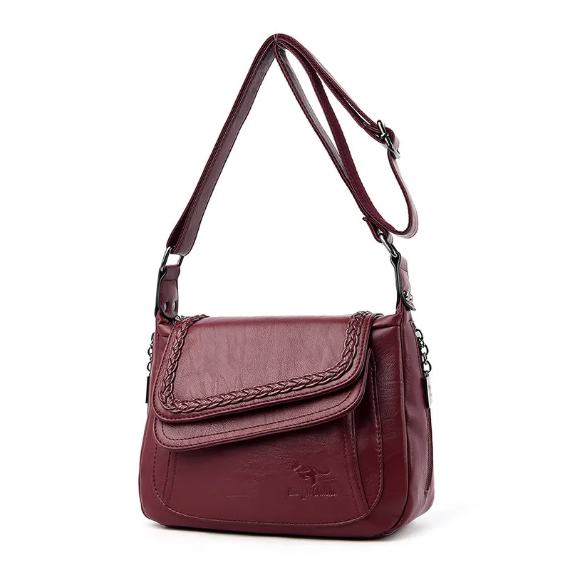 Goedkoop Hot Koop Ruches Vrouwen Gewassen Lederen Tas Designer Luxe Handtassen schoudertas dames Rode Vintage Vrouwelijke Schoudertassen