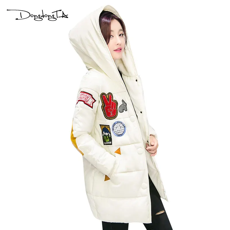 Dongdongta rouge gris Hiver Épais Green Mince Vestes Éclair Épissage Long Fermeture Chaud Noir Chaude 2017 Femmes Mujer army Manteaux blanc Mignon Parka Vente Tops Élégant Et qrwSq1H
