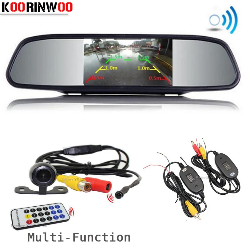 

Koorinwoo Wireless Car Monitor Mirror Ajustable parking Guide line Car rear view camera front camera Multi function Video System