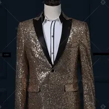 Горячая для мужчин новая мода Студия показать платье яркие золотые части куртки/S-XXL