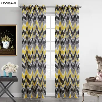 

XYZLS Yellow and Grey Wave Pattern Window Curtains Sheer Curtain for Living Room Bedroom Drapes Kitchen Tulle With Eyelet 1PC