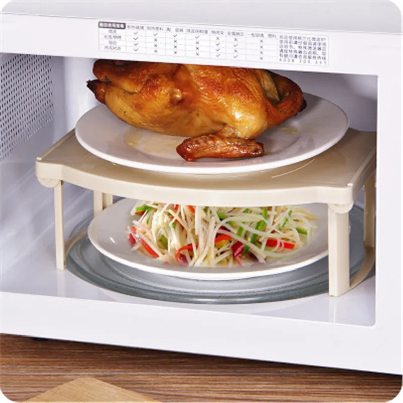 

2pcs Folding Microwave Oven Shelf PP Material Microwave Storage Rack Shelf Double Layer Fridge Organizer Shelf Home Storage