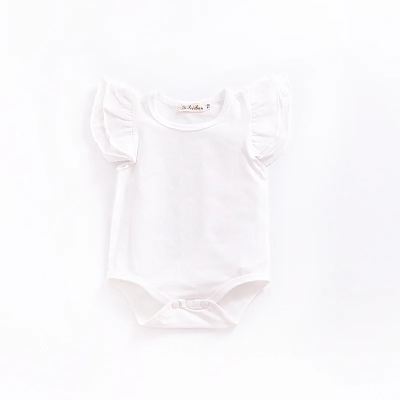 Боди; От 6 месяцев до 2 лет для девочек; летняя одежда для малышей; однобортный короткий рукав-крылышко; цвет черный, белый, розовый, бордовый, фиолетовый - Цвет: Белый