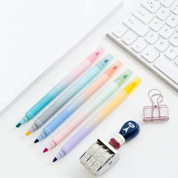 

5pcs Color on Color Highlighter Pen Dual Side Writing Fluorescent Marker Liner Drawing Pens Office School Supplies A6723