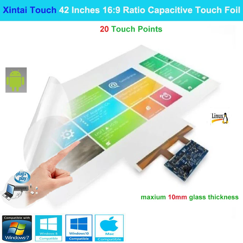 

Xintai Touch 42 Inches 16:9 Ratio 20 Touch Points Interactive Capacitive Multi Touch Foil Film Plug & Play