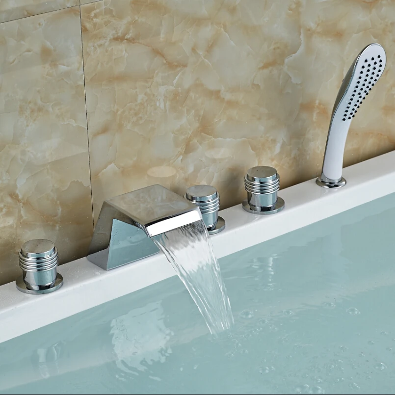 

Contemporary Style Widespread Spout Bathtub Mixer Faucet with Plastic Handheld Shower Chrome