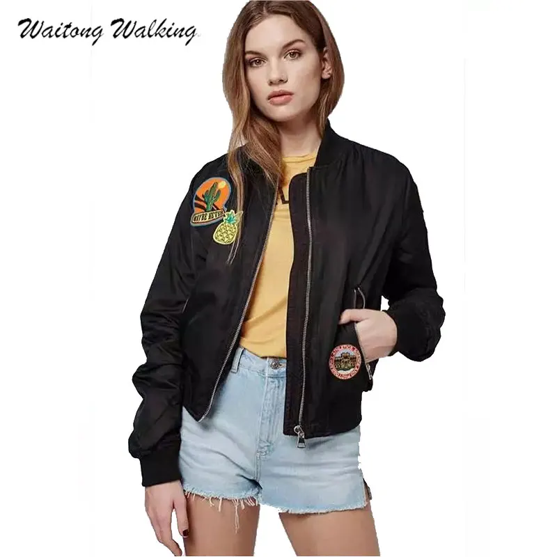 font b Women b font Coat Spring Autumn Casual Couple Badges Female Long Sleeve Flight