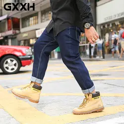 GXXH осенние зимние джинсы деним джинсы мужские свободные шоу Slim Fit плюс размер 36 38 40 42 44 Прямые повседневные однотонные джинсы XXL-5XL 6XL