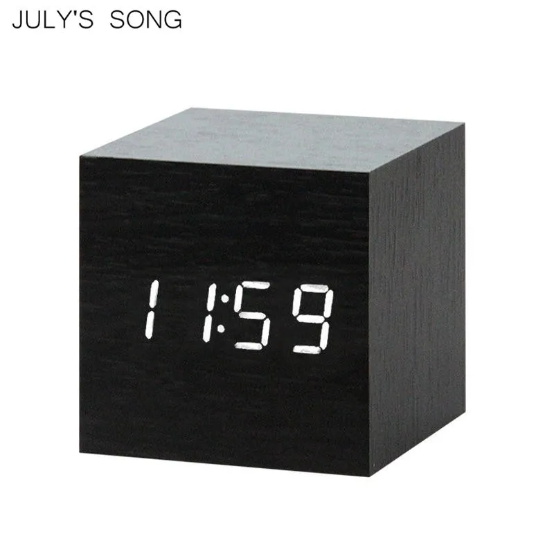 

JULY'S SONG Sounds Control Wooden Clock Digital LED Alarm Clocks Temperature Wacth Electronic Table Timer Calendar Desktop Decor