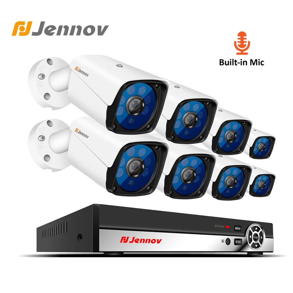 

Jennov 2MP HD Audio Record System 8CH 1080P CCTV Set Video Surveillance Kit Security Camera System P2P POE NVR Night Vision