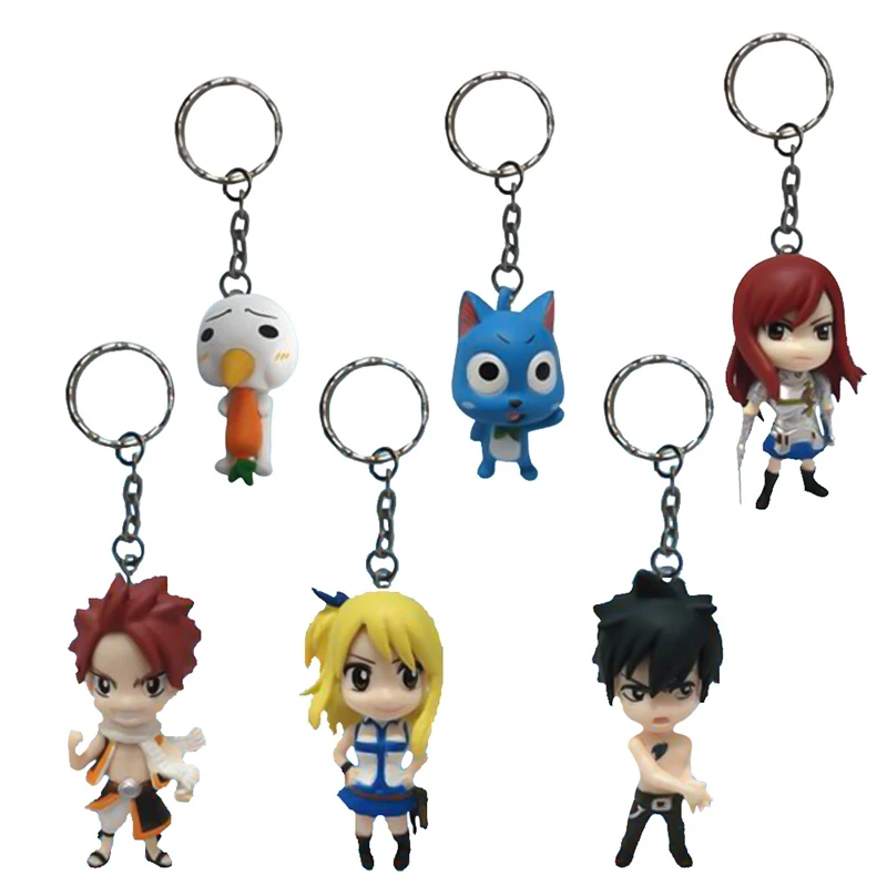 

6pcs/set Anime Fairy Tail Keychain PVC Figure Doll Key Ring Pendant Chains 3-5cm