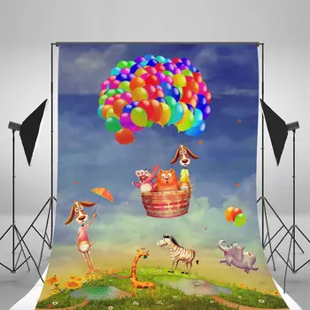 

Colorful Hot Air Balloon Animal zoo Vinyl cloth High quality Computer print wall Backgdrop
