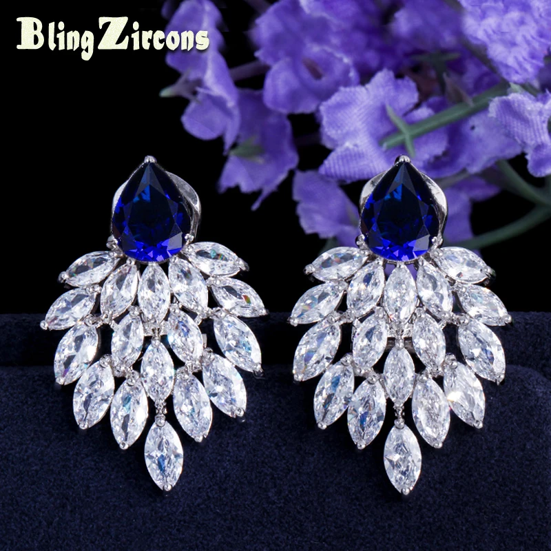 BeaQueen великолепный большой голубой камень Асфальтовая белый маркиза CZ серьги-гвоздики с кристаллами Для Женщин Королевский шпильки ювелирные изделия для подарков E028