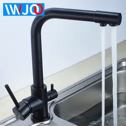 Кухонный кран черный 2 способа питьевой воды фильтр кран латунь Раковина кран с двумя ручками 360 Drgree вращение очистки воды кран