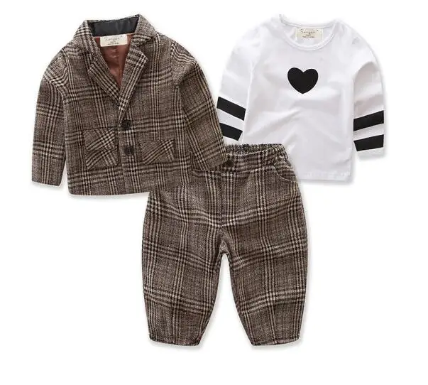 

Boy's Fashion Gentlemen suits 2017 Autumn Plaid Blazer Coat+Pants Outfits Preppy Style Kids 3PCS Sets CHildren's Clothing Sets