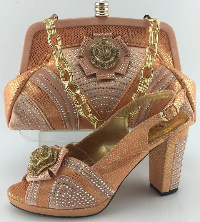 African design Italian shoes and bag set with rhinestone high heels ladies party shoes in ME3331