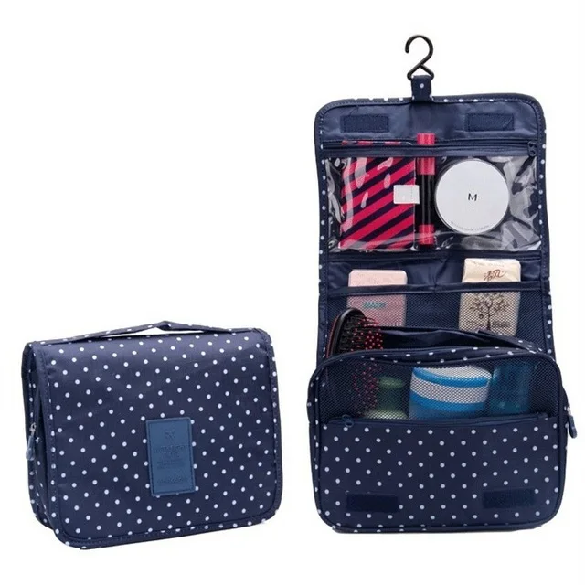 Водонепроницаемая портативная косметичка для путешествий из полиэстера, висячая сумка для мытья, нейтральная косметичка, органайзер, сумка для мытья ванной комнаты - Цвет: Navy dots